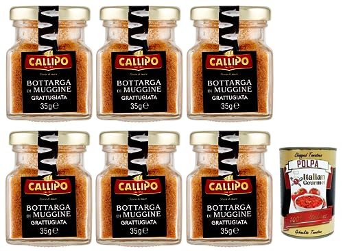 6x Callipo Bottarga Di Muggine Grattugiata,Geriebener Meeräsche Bottarga,Meeräschenrogen 96%,Glas 35g + Italian Gourmet Polpa di Pomodoro 400g Dose 6x Callipo Bottarga Di Muggine Grattugiata,Geriebener Meeräsche Bottarga,Meeräschenrogen 96%,Glas 35g + Italian Gourmet Polpa di Pomodoro 400g Dose von Italian Gourmet E.R.