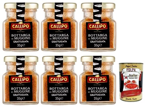 6x Callipo Bottarga Di Muggine Grattugiata,Geriebener Meeräsche Bottarga,Meeräschenrogen 96%,Glas 35g + Italian Gourmet Polpa di Pomodoro 400g Dose von Italian Gourmet E.R.