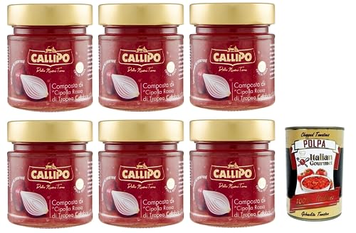 6x Callipo Composta Di Cipolla Rossa Di Tropea Calabria I.G.P.,Kompott aus Roten Zwiebeln aus Tropea Kalabrien,Glas 300g + Italian Gourmet Polpa di Pomodoro 400g Dose von Italian Gourmet E.R.