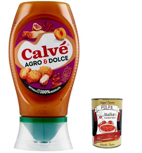 6x Calvé Süß-Sauer-Sauce, 250-ml-Format, fruchtige Süß-Sauer-Sauce, ideal für Frittiertes und Fingerfood, glutenfrei, vegan + Italian gourmet polpa 400g von Italian Gourmet E.R.