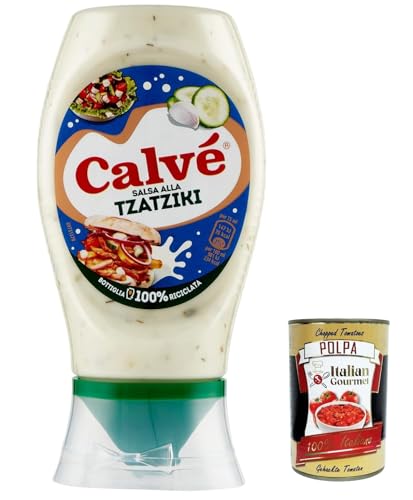 6x Calvé Tzaziki-Sauce, Sauce auf Gurken- und Knoblauchbasis, glutenfrei, vegan, 250 ml + Italian gourmet polpa 400g von Italian Gourmet E.R.