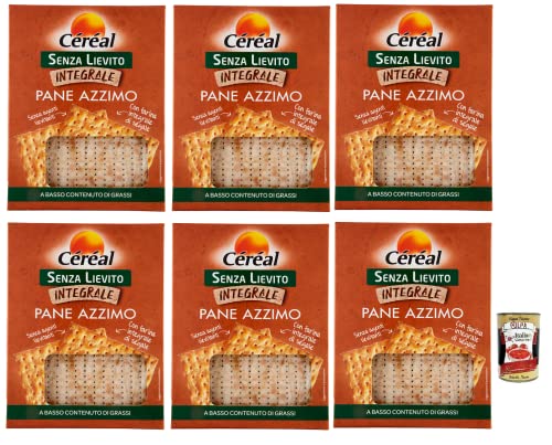 6x Céréal Senza Lievito Integrale Pane Azzimo,Ohne Hefe,Ungesäuertes Brot mit Roggenvollkornmehl,Niedriger Fettgehalt 180g + Italian Gourmet Polpa di Pomodoro 400g Dose von Italian Gourmet E.R.