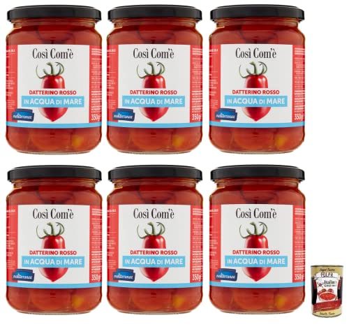 6x Così Com'è Datterino Rosso,Rote Datterino-Tomate im Meerwasser,Italienische Tomaten, 350g Glas + Italian Gourmet Polpa di Pomodoro 400g Dose von Italian Gourmet E.R.