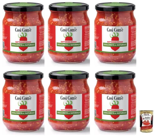 6x Così Com'è Datterino Rosso Dolcimetà al Naturale,Natürliche Rote Datterino-Tomate Halbiert,Italienische Tomaten,540g Glas + Italian Gourmet Polpa di Pomodoro 400g Dose von Italian Gourmet E.R.