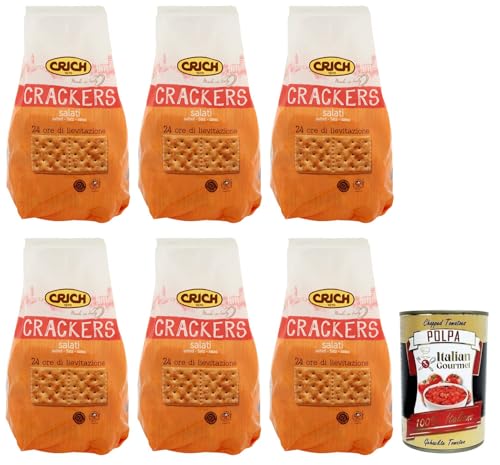 6x Crich Crackers Salati,Gesalzen Snack,Ballaststoffreiche,Cracker mit Salzkörnern und Sauerteig 750g + Italian Gourmet Polpa di Pomodoro 400g Dose von Italian Gourmet E.R.