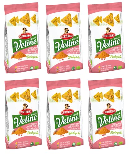 6x Curtiriso Le Veline Snack Curcuma e Pepe Rosa Scrokkinati Biologico BIO-Snack mit Kurkuma und Rosa Pfeffer 80g von Italian Gourmet E.R.