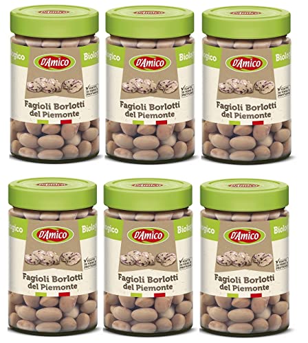 6x D'Amico Fagioli Borlotti del Piemonte Bio Bio-Borlotti-Bohnen aus dem Piemont Gekochte Bohnen erkunft Italien 310g von Italian Gourmet E.R.