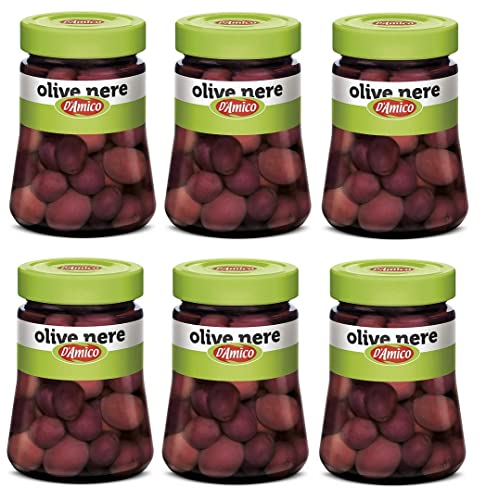 6x D'Amico Olive Nere in Salamoia Schwarze Oliven in Salzlake 300g von Italian Gourmet E.R.