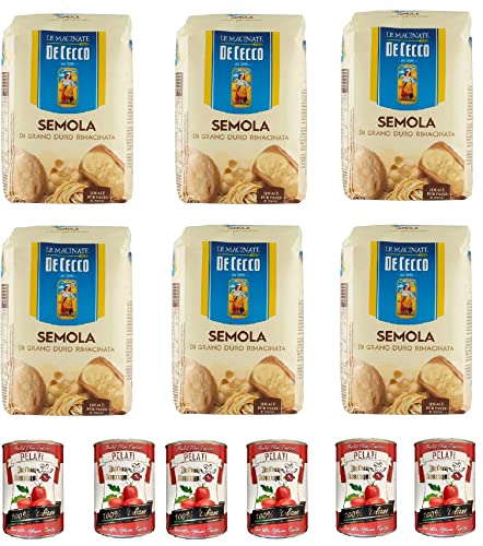 6x De Cecco Hartweizengrieß Semola di grano duro rimacinata 1kg + Italian Gourmet 100% italienische geschälte Tomaten dosen 6x 400g von Italian Gourmet E.R.