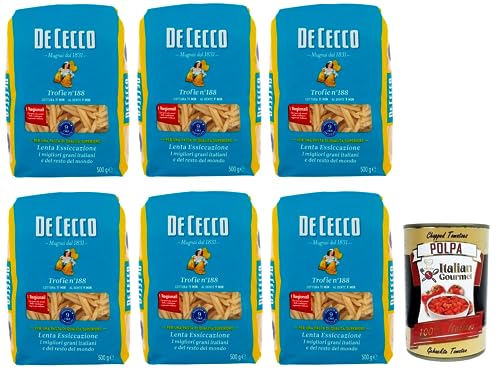 6x De Cecco Trofie N°188 Hartweizengrieß Pasta,Italienischer Weizen,500g-Packung + Italian Gourmet Polpa di Pomodoro 400g Dose von Italian Gourmet E.R.