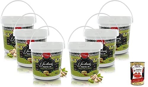 6x Dolgam I Siciliani Pistazien-Pesto Glutenfreie,Sizilianische Spezialitäten,1000g-Eimer,Pistazien aus Sizilien mit 65% + Italian Gourmet Polpa di Pomodoro 400g Dose von Italian Gourmet E.R.