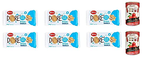 6x Doria Dorè Kekse mit Vanille 304g 8 Portionen (4 Kekse) snack cookies + Italian Gourmet 100% italienische geschälte Tomaten dosen 2x 400g von Italian Gourmet E.R.