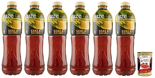 6x FUZE TEA Eistee, Ohne Zucker Zitrone Schwarzer Tee mit einer Zitronengras Note,Erfrischungsgetränk,Alkoholfrei,Einweg-PET-Flasche 1,25Lt + Italian Gourmet Polpa di Pomodoro 400g Dose von Italian Gourmet E.R.