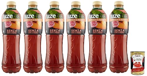 6x FUZE TEA Senza Zuccheri Pesca,Ohne Zucker Schwarzer Tee Pfirsich- und Rosen Eistee,Erfrischungsgetränk,Alkoholfrei,Einweg-PET-Flasche 1,25Lt + Italian Gourmet Polpa di Pomodoro 400g Dose von Italian Gourmet E.R.