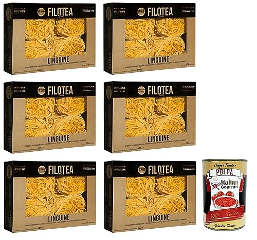6x Filotea Linguine Pasta all'Uovo,Eierlinguine,Eiernudeln aus italienischen Rohstoffen,Packung mit 500g + Italian Gourmet Polpa di Pomodoro 400g Dose 6x Filotea Linguine Pasta all'Uovo,Eierlinguine,Eiernudeln aus italienischen Rohstoffen,Packung mit 500g + Italian Gourmet Polpa di Pomodoro 400g Dose von Italian Gourmet E.R.