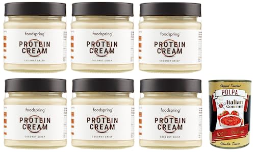 6x Foodspring Coconut Crisp Crema Proteica al Cocco,Proteincreme, Knusprige Kokoscreme ohne Palmöl 200g + Italian Gourmet Polpa di Pomodoro 400g Dose von Italian Gourmet E.R.