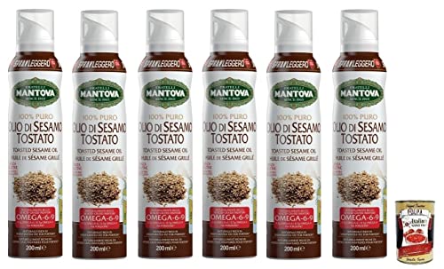 6x Fratelli Mantova Olio Sesamo Tostato Spray,Geröstetes Sesamöl Hergestellt in Italien,Sesamölspray Glutenfrei 200ml + Italian Gourmet Polpa di Pomodoro 400g Dose von Italian Gourmet E.R.