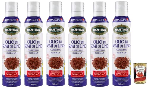 6x Fratelli Mantova Olio Spray Semi di Lino Leinsamenöl,Leinölspray,Reich an Omega 3,Glutenfrei 200ml + Italian Gourmet Polpa di Pomodoro 400g Dose von Italian Gourmet E.R.