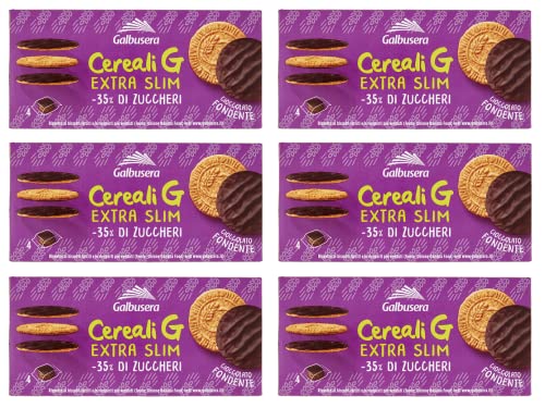 6x Galbusera Cereali G Extra Slim Fondente Müslikekse Kekse aus Getreide Umhüllt von Dunkler Schokolade Packung à 120g, jede Packung enthält 4 Einzelportionen à 30g 6x Galbusera Cereali G Extra Slim Fondente Müslikekse Kekse aus Getreide Umhüllt von Dunkler Schokolade Packung à 120g, jede Packung enthält 4 Einzelportionen à 30g von Italian Gourmet E.R.