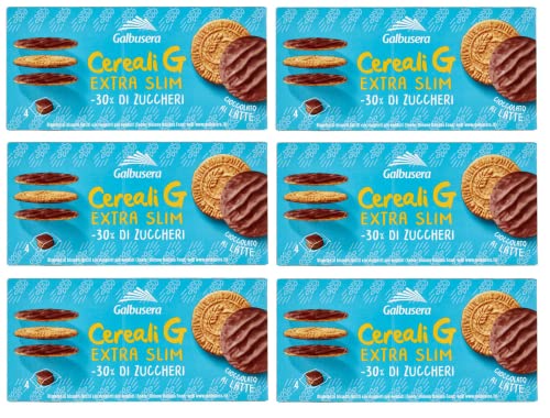 6x Galbusera Cereali G Extra Slim Latte Müslikekse Kekse aus Getreide Umhüllt von Milchschokolade Packung à 120g, jede Packung enthält 4 Einzelportionen à 30g von Italian Gourmet E.R.