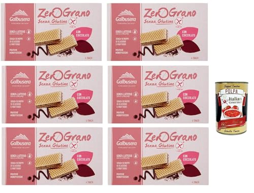 6x Galbusera Zerograno Wafer senza Glutine, Schokoladenwaffeln, glutenfrei, 180g + Italian Gourmet polpa 400g 6x Galbusera Zerograno Wafer senza Glutine, Schokoladenwaffeln, glutenfrei, 180g + Italian Gourmet polpa 400g von Italian Gourmet E.R.