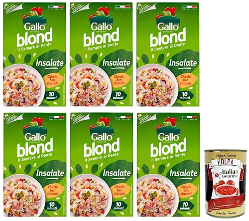 6x Gallo Riso Blond Insalate,100% Italienischer Reis,Kochzeit 10 Minuten,Ideal für Salate,Packung mit 1Kg + Italian Gourmet Polpa di Pomodoro 400g Dose von Italian Gourmet E.R.