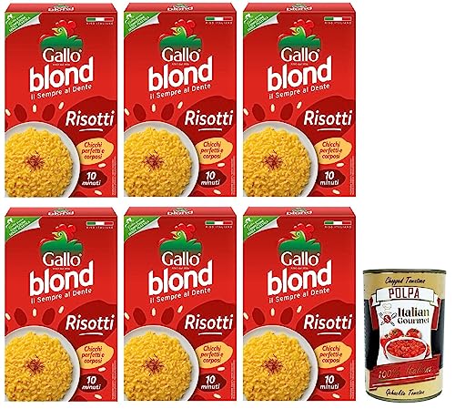 6x Gallo Riso Blond Risotti,100% Italienischer Reis, Ideal für Risottos,Kochzeit 10 Minuten,Packung mit 1Kg + Italian Gourmet Polpa di Pomodoro 400g Dose von Italian Gourmet E.R.