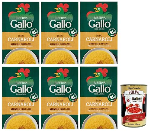 6x Gallo Riso Riserva Carnaroli,100% Italienischer Reis,Kochzeit 15 Minuten,Ideal für Risottos,Packung mit 1Kg + Italian Gourmet Polpa di Pomodoro 400g Dose von Italian Gourmet E.R.