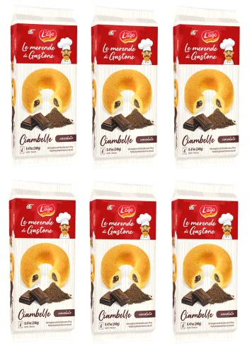 6x Gastone Lago Ciambelle Cioccolato Krapfen Donuts gefüllt mit Schokoladencreme Packung à 240g, Jede Packung Enthält 6 Donuts à 40g von Italian Gourmet E.R.