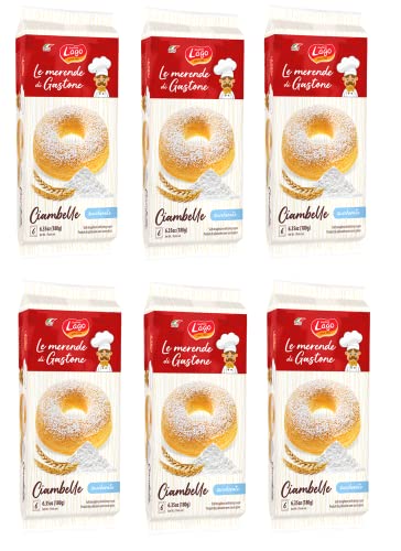 6x Gastone Lago Ciambelle Zuccherate Krapfen Donuts mit Puderzucker Packung à 180g, Jede Packung Enthält 6 Donuts à 30g von Italian Gourmet E.R.