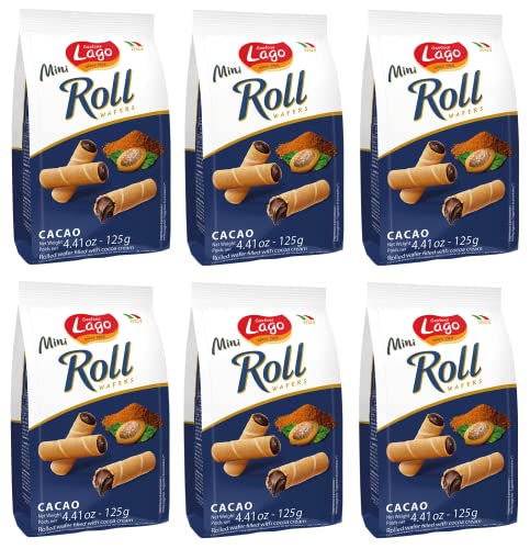 6x Gastone Lago Mini Roll Cacao Waffelröllchen Waffelpad Wafer gefüllt mit Kakaocreme 125g 6x Gastone Lago Mini Roll Cacao Waffelröllchen Waffelpad Wafer gefüllt mit Kakaocreme 125g von Italian Gourmet E.R.