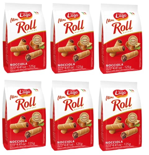 6x Gastone Lago Mini Roll Nocciola Waffelröllchen Waffelpad Wafer gefüllt mit Haselnusscreme 125g 6x Gastone Lago Mini Roll Nocciola Waffelröllchen Waffelpad Wafer gefüllt mit Haselnusscreme 125g von Italian Gourmet E.R.