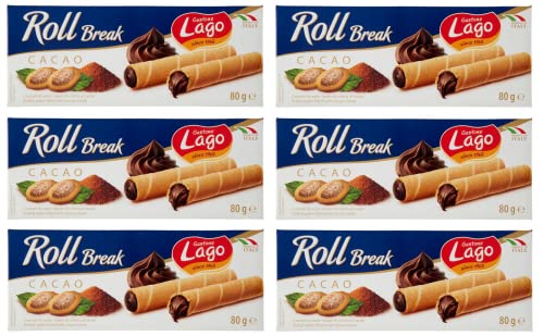 6x Gastone Lago Roll Break Cacao Waffelpad Wafer gefüllt mit Kakaocreme 80g 6x Gastone Lago Roll Break Cacao Waffelpad Wafer gefüllt mit Kakaocreme 80g von Italian Gourmet E.R.