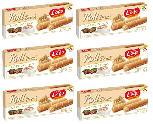 6x Gastone Lago Roll Break Cappuccino Waffelpad Wafer gefüllt mit Cappuccino-Creme 80g 6x Gastone Lago Roll Break Cappuccino Waffelpad Wafer gefüllt mit Cappuccino-Creme 80g von Italian Gourmet E.R.