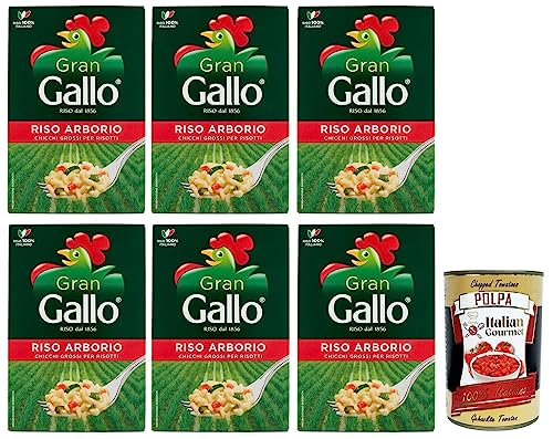 6x Gran Gallo Riso Arborio,100% Italienischer Reis,Kochzeit 15 Minuten,Packung mit 500g + Italian Gourmet Polpa di Pomodoro 400g Dose von Italian Gourmet E.R.