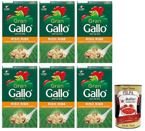 6x Gran Gallo Riso Ribe,100% Italienischer Reis, ideal für jede Art von Rezept,Kochzeit 15 Minuten,Packung mit 1Kg + Italian Gourmet Polpa di Pomodoro 400g Dose von Italian Gourmet E.R.