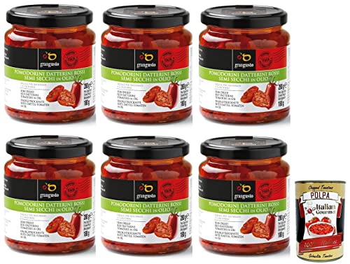 6x Grangusto Pomodorini Datterini Rossi Semi Secchi in Olio,Halbgetrocknete Rote Dattel-Tomaten in Öl,Italienische Tomate,280g Glas + Italian Gourmet Polpa di Pomodoro 400g Dose 6x Grangusto Pomodorini Datterini Rossi Semi Secchi in Olio,Halbgetrocknete Rote Dattel-Tomaten in Öl,Italienische Tomate,280g Glas + Italian Gourmet Polpa di Pomodoro 400g Dose von Italian Gourmet E.R.