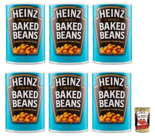 6x Heinz Baked Beans Weiße Bohnen in Tomatensauce,reich an Ballaststoffen, reich an Eiweiß und wenig Fett,415g Dose + Italian Gourmet Polpa di Pomodoro 400g Dose 6x Heinz Baked Beans Weiße Bohnen in Tomatensauce,reich an Ballaststoffen, reich an Eiweiß und wenig Fett,415g Dose + Italian Gourmet Polpa di Pomodoro 400g Dose von Italian Gourmet E.R.