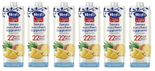 6x Hero Light Ananas Fruchtsaft Ohne Zuckerzusatz Erfrischendes Erfrischungsgetränk mit Sehr Wenig Kalorien 1LT Tetrapack-Format von Italian Gourmet E.R.