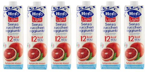 6x Hero Light Arancia Rossa Blutorange Fruchtsaft Ohne Zuckerzusatz Erfrischendes Erfrischungsgetränk mit Sehr Wenig Kalorien 1LT Tetrapack-Format von Italian Gourmet E.R.
