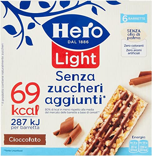 6x Hero Light Schoko Müsliriegel Schokolade, ohne Palmöl, ohne Konservierungsstoffe, ohne Farbstoffe, ohne Zuckerzusatz 120g von Italian Gourmet E.R.
