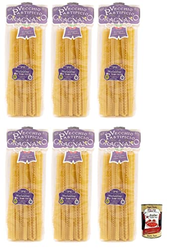 6x Il Vecchio Pastificio di Gragnano Pasta Mafaldine,Gragnano IGP-Nudeln aus Hartweizengrieß von höchster Qualität 500g + Italian Gourmet Polpa di Pomodoro 400g Dose von Italian Gourmet E.R.