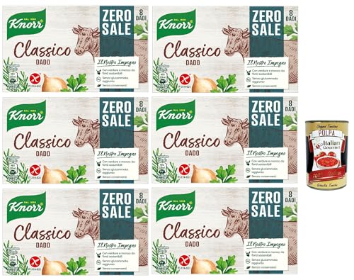 6x Knorr Dado Classico Zero Sale, Brühwürfel mit Gemüse und Rindfleisch aus nachhaltiger Forstwirtschaft, salzfrei, glutenfrei, laktosefrei, ohne Farbstoffe + Italian Gourmet polpa 400g 6x Knorr Dado Classico Zero Sale, Brühwürfel mit Gemüse und Rindfleisch aus nachhaltiger Forstwirtschaft, salzfrei, glutenfrei, laktosefrei, ohne Farbstoffe + Italian Gourmet polpa 400g von Italian Gourmet E.R.