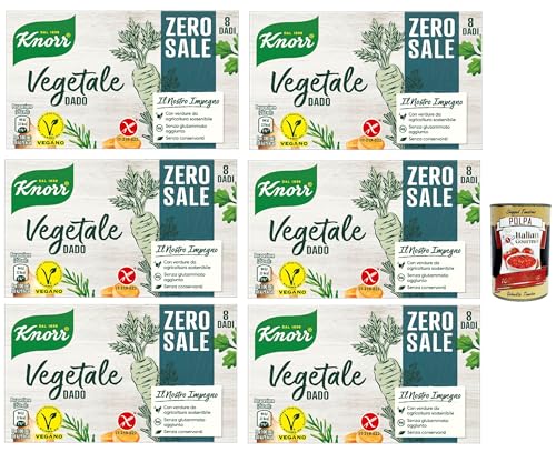 6x Knorr Dado Vegetale Zero Sale, Brühwürfel mit Gemüse und Rindfleisch aus nachhaltiger Forstwirtschaft, salzfrei, glutenfrei, laktosefrei, ohne Farbstoffe + Italian Gourmet polpa 400g 6x Knorr Dado Vegetale Zero Sale, Brühwürfel mit Gemüse und Rindfleisch aus nachhaltiger Forstwirtschaft, salzfrei, glutenfrei, laktosefrei, ohne Farbstoffe + Italian Gourmet polpa 400g von Italian Gourmet E.R.