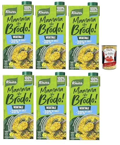 6x Knorr Mamma Che Brodo! Gemüsebrühe mit -30% * Salz, natürliche Zutaten und Gemüse aus nachhaltiger Landwirtschaft, Gluten -frei und Laktose -1L + Italian Gourmet polpa 400g 6x Knorr Mamma Che Brodo! Gemüsebrühe mit -30% * Salz, natürliche Zutaten und Gemüse aus nachhaltiger Landwirtschaft, Gluten -frei und Laktose -1L + Italian Gourmet polpa 400g von Italian Gourmet E.R.