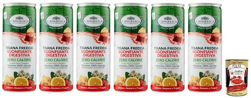 6x L' Angelica Sgonfiante Digestiva,Kalter Kräutertee, Geschmack von Zitrone, Ingwer und Erdbeere,Verdauungsentlastung, kalorienfrei,Einwegdose 240ml + Italian Gourmet Polpa di Pomodoro 400g Dose 6x L' Angelica Sgonfiante Digestiva,Kalter Kräutertee, Geschmack von Zitrone, Ingwer und Erdbeere,Verdauungsentlastung, kalorienfrei,Einwegdose 240ml + Italian Gourmet Polpa di Pomodoro 400g Dose von Italian Gourmet E.R.