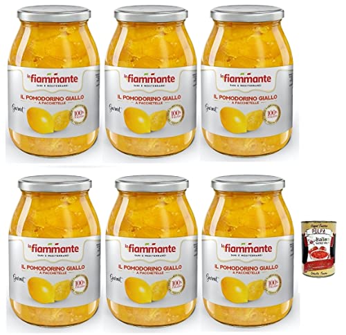 6x La Fiammante Il Pomodorino Giallo a Pacchetelle,Gelbe Tomate,Gelbe Kirschtomaten,100% Italienische Tomate,Glasgefäß mit 1kg + Italian Gourmet Polpa di Pomodoro 400g Dose von Italian Gourmet E.R.