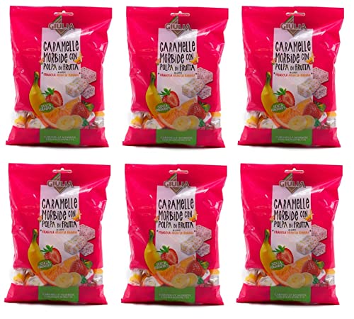 6x La Giulia Caramelle Morbide con Polpa di Frutta Weiche Bonbons mit Fruchtmark mit Erdbeer-, Orangen- und Bananen Geschmack 150g Beutel von Italian Gourmet E.R.