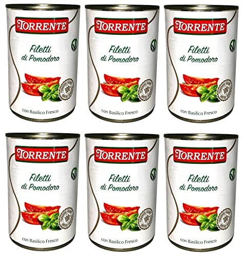 6x La Torrente Filetti di Pomodoro,Tomatenfilets mit frischem Basilikum,100% Italienische Tomate,400g Dose + Italian Gourmet Polpa di Pomodoro 400g Dose von Italian Gourmet E.R.