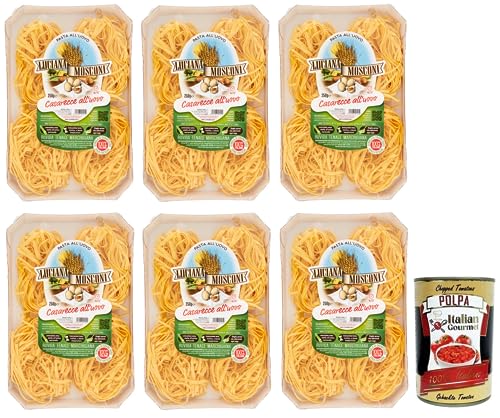 6x Luciana Mosconi Pasta Casarecce all'Uovo,Eiernudeln,100% Italienischer Hartweizengrieß,Packung mit 250g + Italian Gourmet Polpa di Pomodoro 400g Dose von Italian Gourmet E.R.